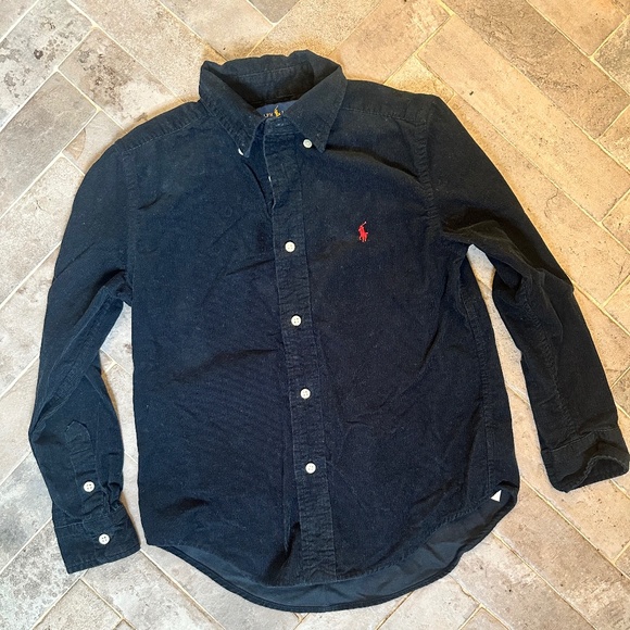 Boy’s Ralph Lauren Button Shirt Down Size 6 Corduroy Black Red Logo - Picture 1 of 3